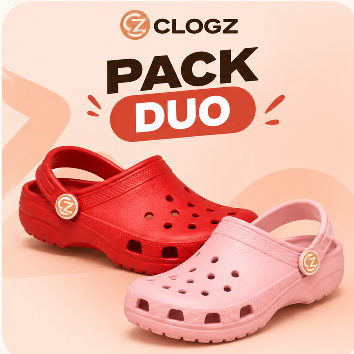 CLOGZ PACK DUO — aperçu de 2 paires avec monogramme CZ, couleurs illustratives