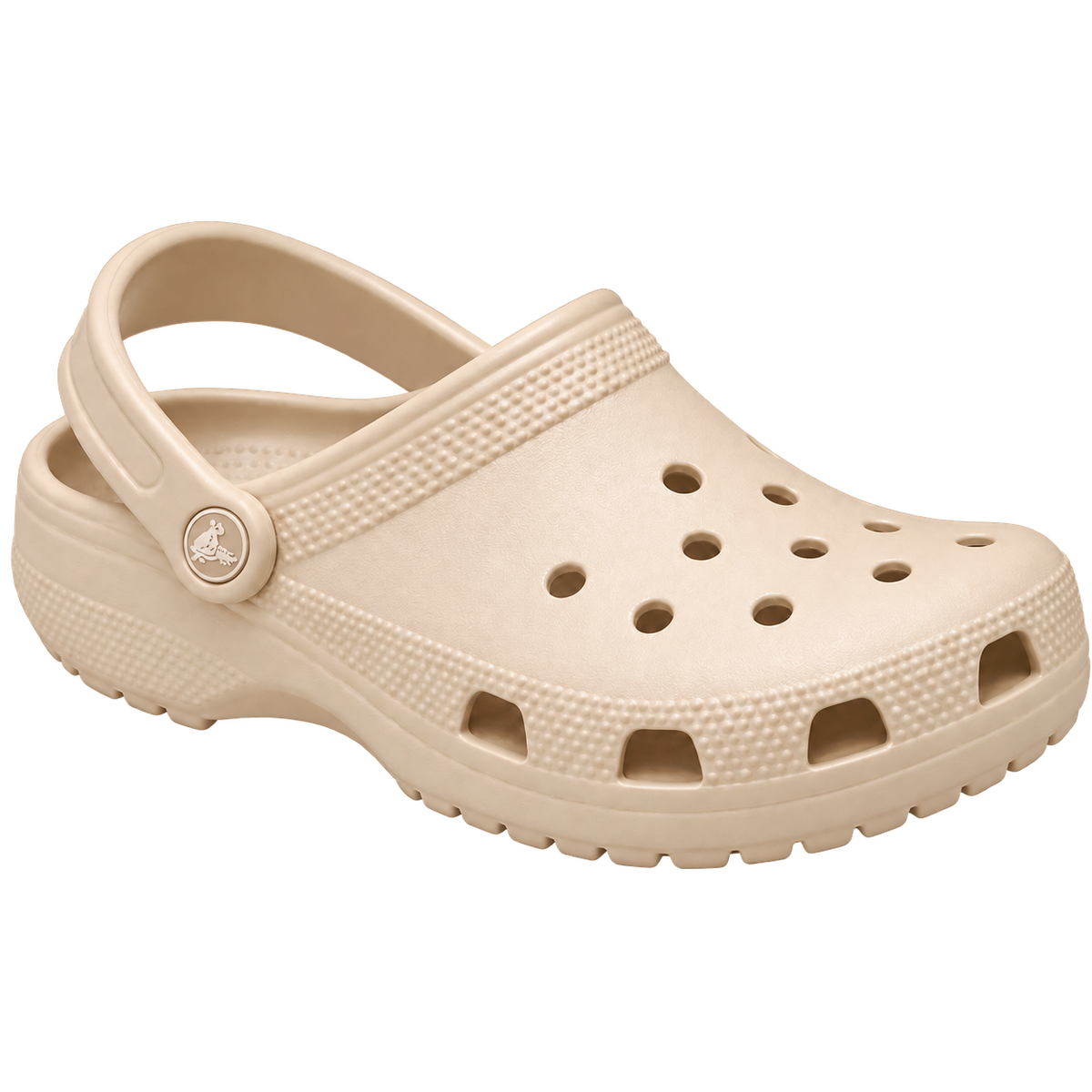 Sabots CLOGZ beige, visuel généré sans fond avec médaillon latéral