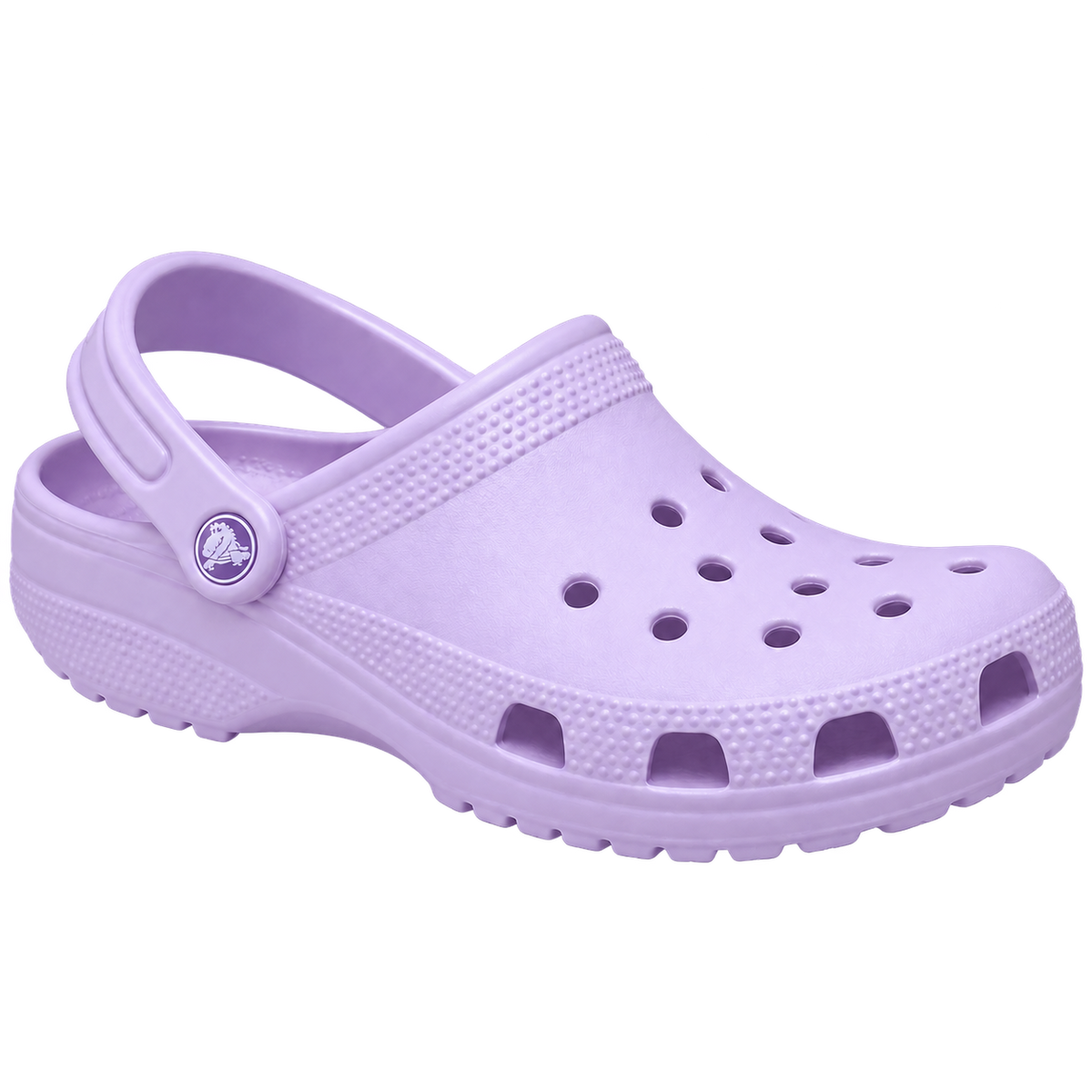 Sabot CLOGZ lilas sans fond avec médaillon latéral, visuel illustratif