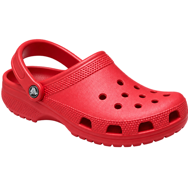 Sabots CLOGZ rouge, visuel généré sans fond avec médaillon latéral